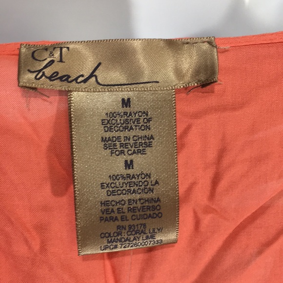 C&T beach cover up coral with lime fringe sunny - Picture 4 of 7